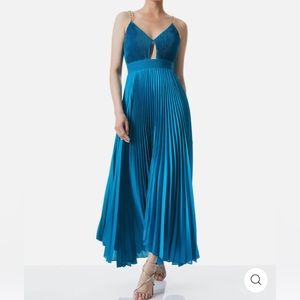 Alice + Olivia Gloria Chain Strap Pleated Cut Out Maxi Blue Dress size 10